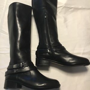 Never worn French Connection 38 Yulia leather knee high equestrian heeled boots.